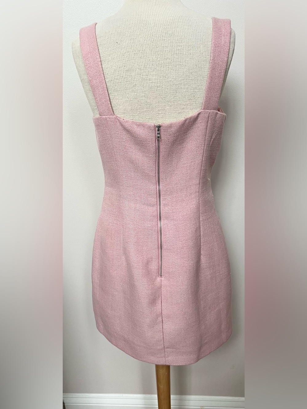 Bardot Emilie Boucle Mini Dress Pink Gold Button Tweed Sleeveless Shift L - Picture 5 of 7